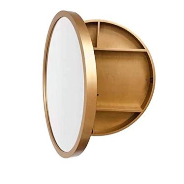 Imagem de Armário de espelho de banheiro espelho de parede espelho redondo armário suspenso com armazenamento de prateleiras adequado para banheiro estilo simples (cor: preto tamanho: 60 cm/23,6 polegadas)