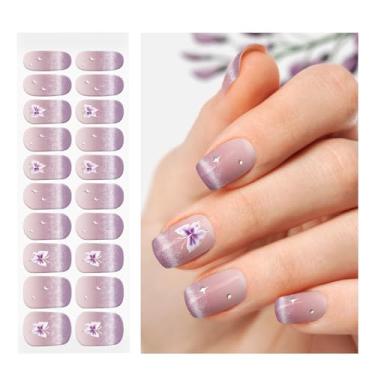 Imagem de OAUEE Tiras de unhas de gel semicuradas | Adesivos de unhas de gel com luz UV necessária | Qualidade de salão de beleza, fácil aplicação e remoção (olho de gato borboleta roxa)