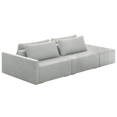 Imagem de Sofá Ilha Modulado Puff Lateral Base Madeira Milos 252cm Linho Cinza Claro G33 - Gran Belo