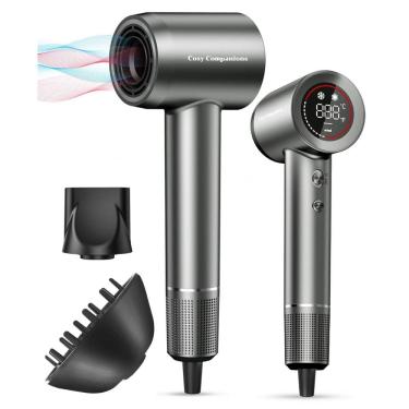 Imagem de Secador de Cabelo Iônico Negativo com Motor sem Escova de 150.000 RPM para Secagem Rápida, Baixo Ruído, Display HD, Difusor e Bico de