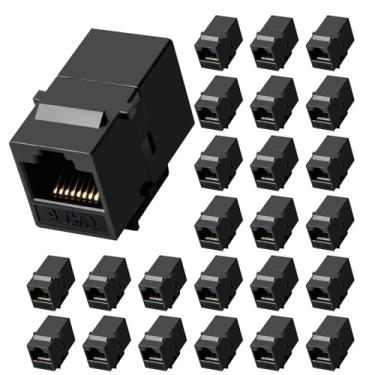 Imagem de NataLink Acoplador Keystone Cat6 RJ45 Pacote com 25, Acoplador Ethernet fêmea para fêmea, extensor de cabo Ethernet UTP Inline Cat6 Keystone Jacks para placas de parede e painéis de remendo – Preto
