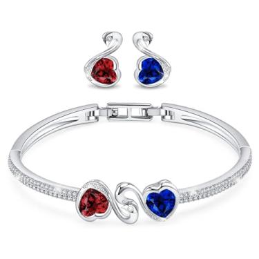 Imagem de Menton Ezil Fasion Jewelry Pulseiras de tênis femininas com revestimento de ouro 18 quilates ajustáveis e conjuntos de brincos com cristal para esposa, namorada ou mãe, ideia de presente para o dia