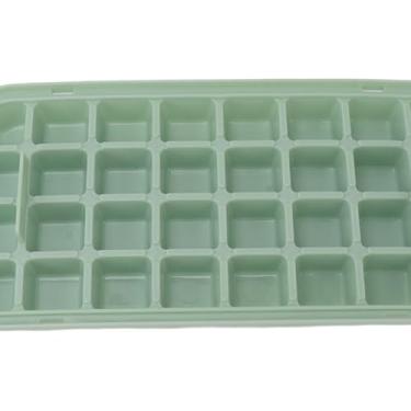 Imagem de Forma quadrada para cubos de gelo, fácil de liberar, com tampa de caixa de gelo, colher de gelo, material ABS de grande capacidade, tampa removível empilhável para freezer, coquetel e uísque (fruta