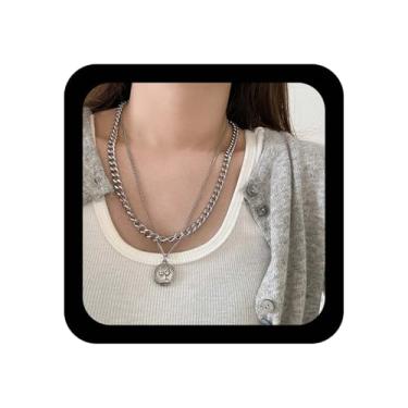 Imagem de Ximdble Colar vintage em camadas com pingente de moeda, retrato, moeda, pingente de medalha, corrente de disco, gargantilha retrô, joia feminina