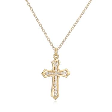 Imagem de Evena Colar de cruz hipoalergênico banhado a ouro 18 K com pingente, Medium, Latão, Sem Pedra Preciosa