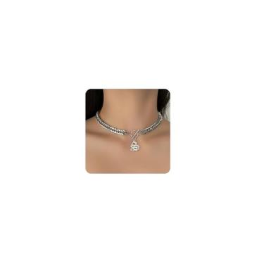 Imagem de ADEMISHIA Colar feminino com inicial inglesa antiga em ouro 18 K, delicado pingente A-Z com corrente cubana de aço inoxidável, gargantilha grossa, colar gargantilha para presente de Halloween e Natal