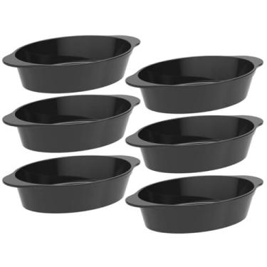 Imagem de Kit 6 Travessas para Servir Oval Plástico Preto Tigela 550ml Coza Uno Petiscos Porções Salada
