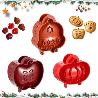 Imagem de 3 peças mini moldes de torta, máquina de torta de bolso, molde de Natal 3D para molde de assar, ferramenta de formas de abóbora de maçã e bolota fabricante de tortas