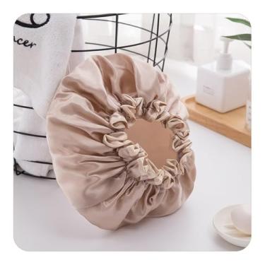 Imagem de Touca de banho feminina dupla camada impermeável protetor de cabelo reutilizável capa de chuveiro elástica lavável