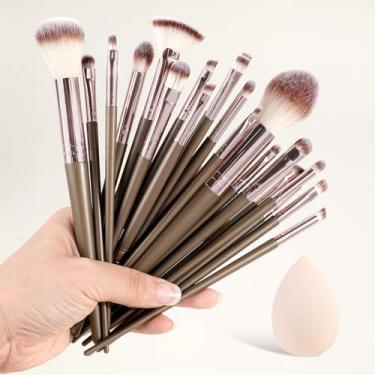 Imagem de Conjunto de pincéis de maquiagem de 20 peças com esponja, castanho-acinzentado, tonificado para looks de maquiagem diários e profissionais
