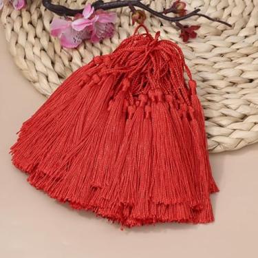 Imagem de 100 borlas vermelhas para marcadores, borlas artesanais sedosas feitas à mão para projetos de bricolage, fabricação de joias, etiquetas de presente e marcadores de página