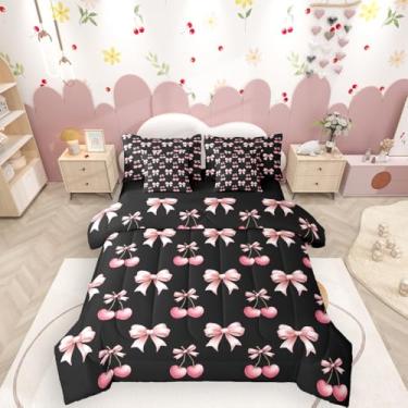 Imagem de Erosebridal Jogo de cama com laço de cerejeira rosa, fofo, conjunto de cama de 7 peças, solteiro, com nó de princesa, com nó de princesa, para decoração de quarto estético, para meninas adolescentes