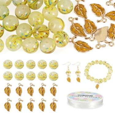 Imagem de Kits de fabricação de pulseiras elásticas de outono, 10 peças, pingentes esmaltados de liga de folha, 20 peças, contas redondas de 12 mm, fio elástico de cristal para fabricação de joias