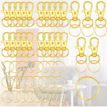 Imagem de Conjunto de 50 anéis de chaveiro, fecho de garra de lagosta, incluindo 25 fechos giratórios, 25 anéis de chaveiro com anéis abertos, Dourado, M