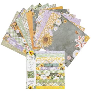 Imagem de 12 folhas de blocos de papel para scrapbook, 12 designs de 15,2 x 15,2 cm, papel de cartolina padronizado em um lado, papel decorativo de 160 g/m², bloco de recortes para projetos DIY (girassol)