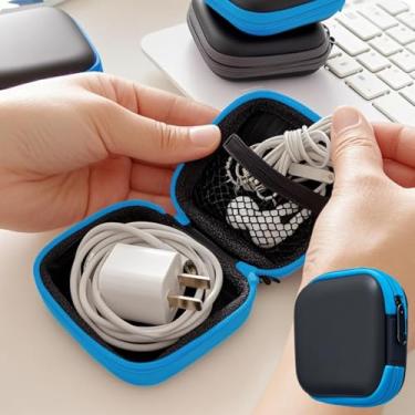 Imagem de Capa de fone de ouvido colorida com zíper para viagem, mini chave de moeda, carregador de fone de ouvido, bolsa organizadora adequada para viagens (azul)