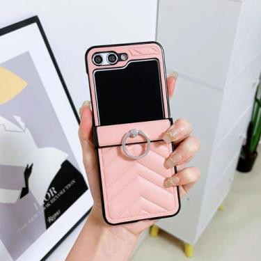 Imagem de Capa para Galaxy Z Flip6 com anel de couro sintético, capa protetora rígida e à prova de choque (para Galaxy Z Flip6/rosa)