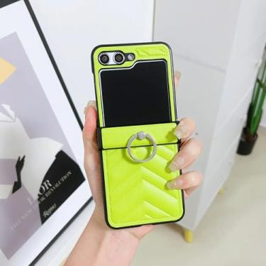 Imagem de Capa para Galaxy Z Flip6 com anel de couro sintético e capa protetora rígida à prova de choque (para Galaxy Z Flip6/verde)