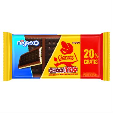 Imagem de TABLETE CHOCOTRIO NEGRESCO 90G GAROTO 20% GRTS
