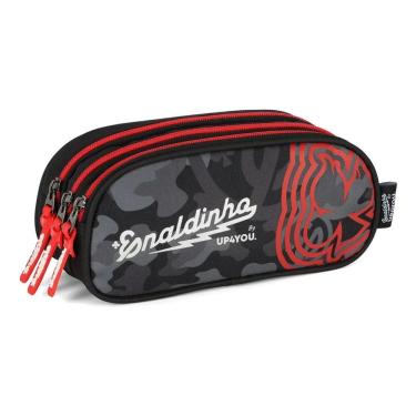 Imagem de Estojo Escolar Youtuber Enaldinho Tripla Divisórias Preto