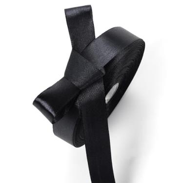 Imagem de Fita de cetim preta de 1,5 cm x 50 m para embrulho de presente, projetos de artesanato, decoração de casamento, buquê de flores, laços de cabelo
