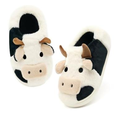 Imagem de Xildir Pantufas Fofas De Vaca Para Mulheres E Homens, Animais Felpudos Com Desenho Animado, Engraçadas Pelúcia Kawaii Quarto Interno, Confortáveis, Salto Envolvente, Tamanho Masculino 8-9 9-10