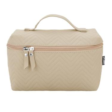 Imagem de UNIC Necessaire Feminina, Bolsa de Cosméticos com Textura Zigzag, 4 Cores, Prática e Funcional, 21 x 9,5 x 13 cm (moka)