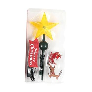 Imagem de Vaveren Topo de árvore de Natal, estrela giratória com movimento de trenó de rena do Papai Noel, festa, festival, decoração de árvore de Natal, estrela de LED