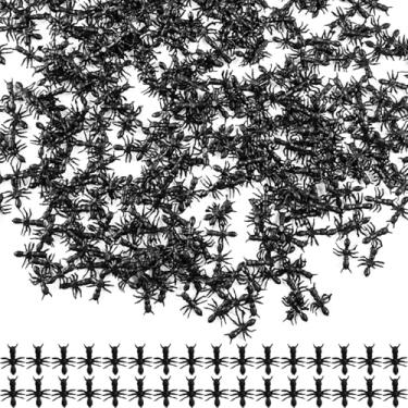 Imagem de GXXMEI 500 peças de formigas falsas de plástico preto formigas realistas brincadeira de Halloween brinquedos para decoração de festa, adereços de dia da mentira