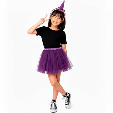 Imagem de Fantasia Infantil de Halloween pra Menina Barata Kit Bruxa com Saia e Tiara (Roxo, 2 A 8 Anos)