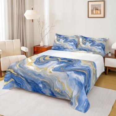 Imagem de Erosebridal Jogo de lençol de cama de grão de mármore preppy para homens e mulheres, geométrico, minimalista, Queen, abstrato, tinta de mármore, arte fluida, lençol de cima clássico, simples, moderno