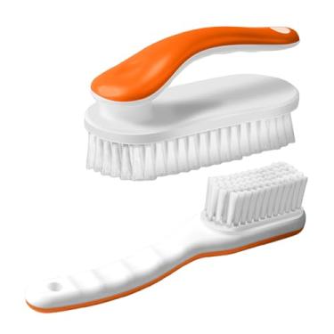 Imagem de Pacote com 2 escovas de limpeza de sapatos, lavanderia doméstica, esfregar roupas para manchas, banheiro, ergonomia, aderência fácil de segurar (2, laranja)