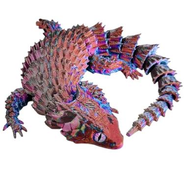 Imagem de Estatuetas de lagarto com impressão 3D, articulação móvel, simulação de 23 cm, esculturas de modelo animal de simulação, corpo móvel flexível com olhos expressivos réptilianos realistas, textura bege