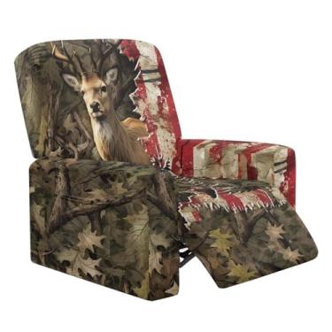 Imagem de HUISEFOR Capas de cadeira reclinável camuflada de caça, 4 peças, capas reclináveis de rena com bolso, antiderrapante, para cadeira reclinável, protetor de móveis respirável