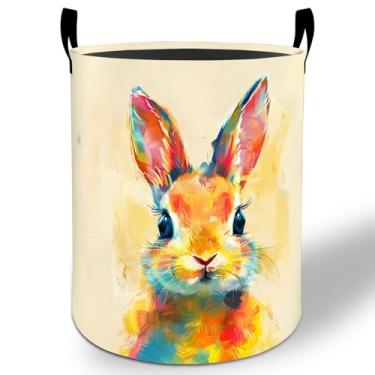 Imagem de Cesto de roupa suja colorido de coelhinho 50 x 40 cm, balde de armazenamento de roupas Oxford dobrável à prova d'água para quarto, banheiro, quarto de bebê, organizador de brinquedos, presentes para