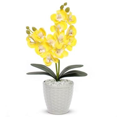 Imagem de Vaso Flores Artificiais Arranjo Orquideas Decorativas Orquídea 28cm(Amarela)