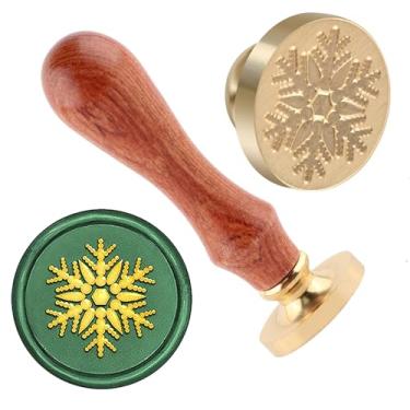 Imagem de Carimbo de lacre de cera de Natal, floco de neve, latão e cabo de madeira, cabeça para cartões de Natal, convites, cartas, envelopes, cartões de felicitações, presentes