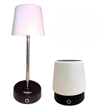 Imagem de Abajur de Mesa Recarregável Retrátil em Aço, Luminária Led USB Com Luz Branco Quente Ajustável Sem Fio Design Moderno(Preto com branco,1uni)