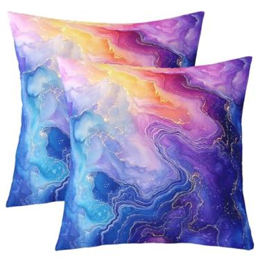 Imagem de Capa de almofada infantil de pedra de mármore, capa de almofada dupla face líquida tripla ombré, arte abstrata cigana, decoração de casa, capa de almofada de sofá de cama colorida, pacote com 2 40,6