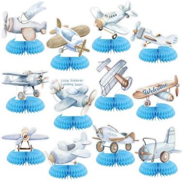 Imagem de Decorações de festa de avião Honeycomb Centerpieces azuis (12) - Moinc