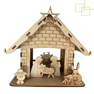 Imagem de Presépio em MDF Enfeite Natalino Artesanal para Decoração de Mesa e Am