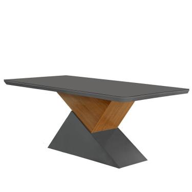 Imagem de Mesa Aster 180cm Com Tampo Em Mdf E Vidro Canto Copo Grafite