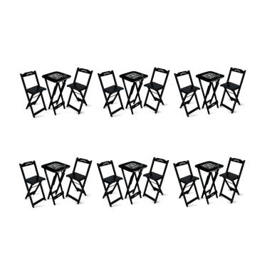 Imagem de Kit 6 Conjuntos De Mesa Bistrô Dobrável Jack Daniel's Com 2 Banquetas De Madeira Preta.