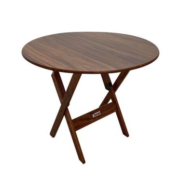 Imagem de Mesa Dobrável De Madeira Redonda 90cm Imbuia - Cor: Marrom