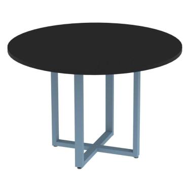 Imagem de Mesa De Reunião Redonda P25 Pandin 110 Cm (largura) Tampo Mdp Preto Pé Aço Tubular Azul Dali