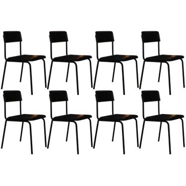 Imagem de Kit 08 Cadeiras Estofada Para Sala De Jantar Sense Preto C01 Courino Preto - Lyam Decor