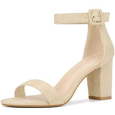 Imagem de Perphy Sandália feminina de salto alto grosso com tira no tornozelo, Bege, 38