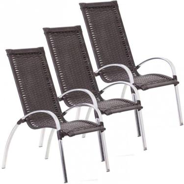 Imagem de Jogo 3 Cadeiras Garden Alumínio área Piscina E Jardim Trama Tabaco