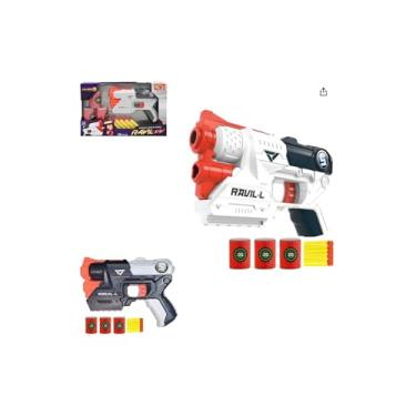 Imagem de Pistola de Brinquedo Lança Dardos com 9 Peças, Branca e Preta, Material ABS/EVA/PVC, 18,5cm, Inclui 5 Dardos e 3 Alvos, para Crianças Acima de 3 Anos