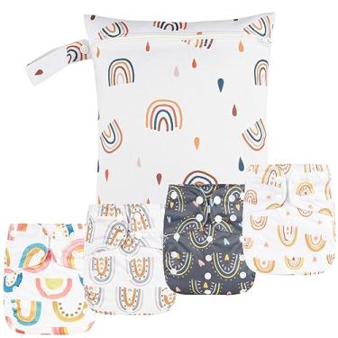 Imagem de Happy Flute Happyflute - 9 Conjuntos De Fraldas Pano Para Recém-Nascidos, Ajustáveis E Reutilizáveis Meninos Meninas (2,7 A 15 Kg, 0 3 Anos), 1 Bolsa Úmida + 4 Absorventes (Ad06)